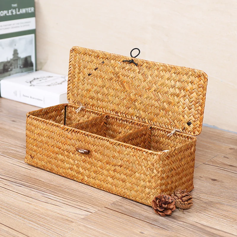 Handmade Seaweed Cosmetic Storage Box Desktop Makeup Cloth Socks Jewelry Food Toys Organizer Sundries Container