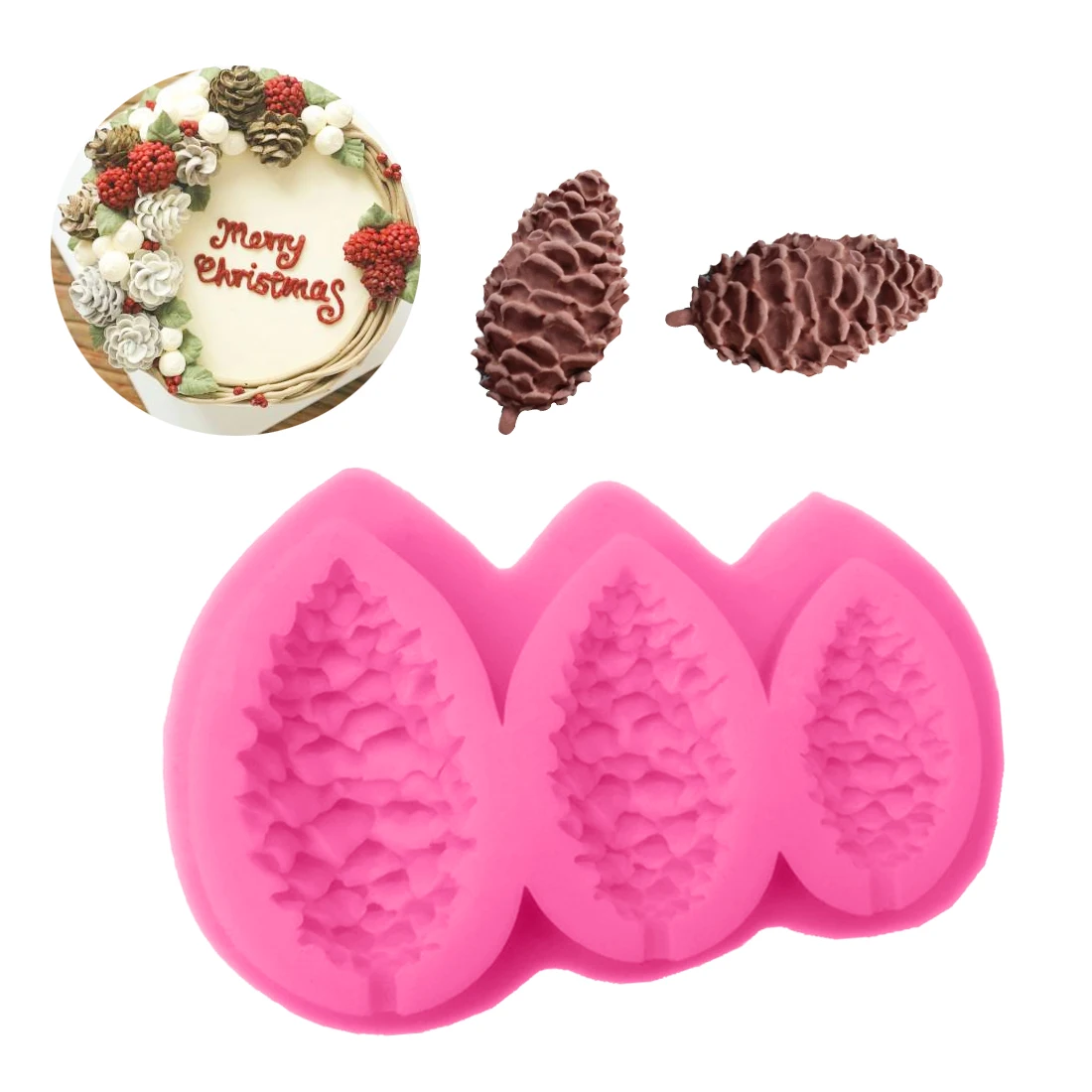 

3 Holes Pine Nuts Shape For Cake Decorating Tools Chocolate Mold For The Kitchen Baking DIY Fondant Silicone Mold