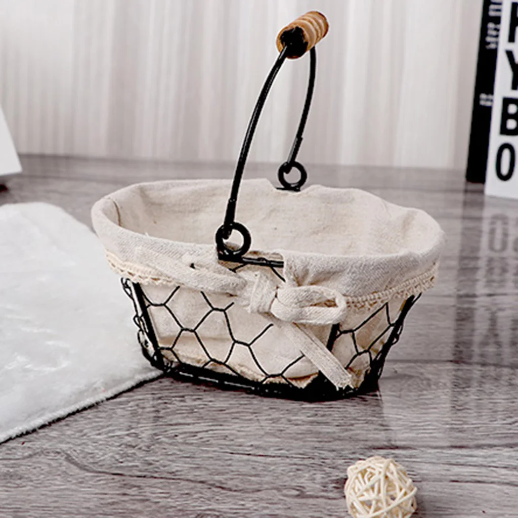  Geometric Fruit Basket Bowl Kitchen Metal Bread Sundries Storage Display for Home Kitchen Desk Food Container Bowl with Handles