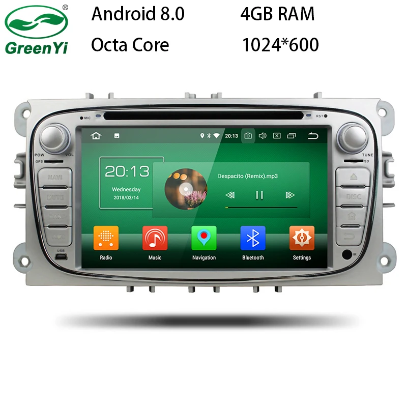 

GreenYi 1024*600 4GB RAM Android 8.0 Octa Core Car DVD Player GPS Navi For Ford Focus Galaxy with Audio Radio Stereo Head Unit