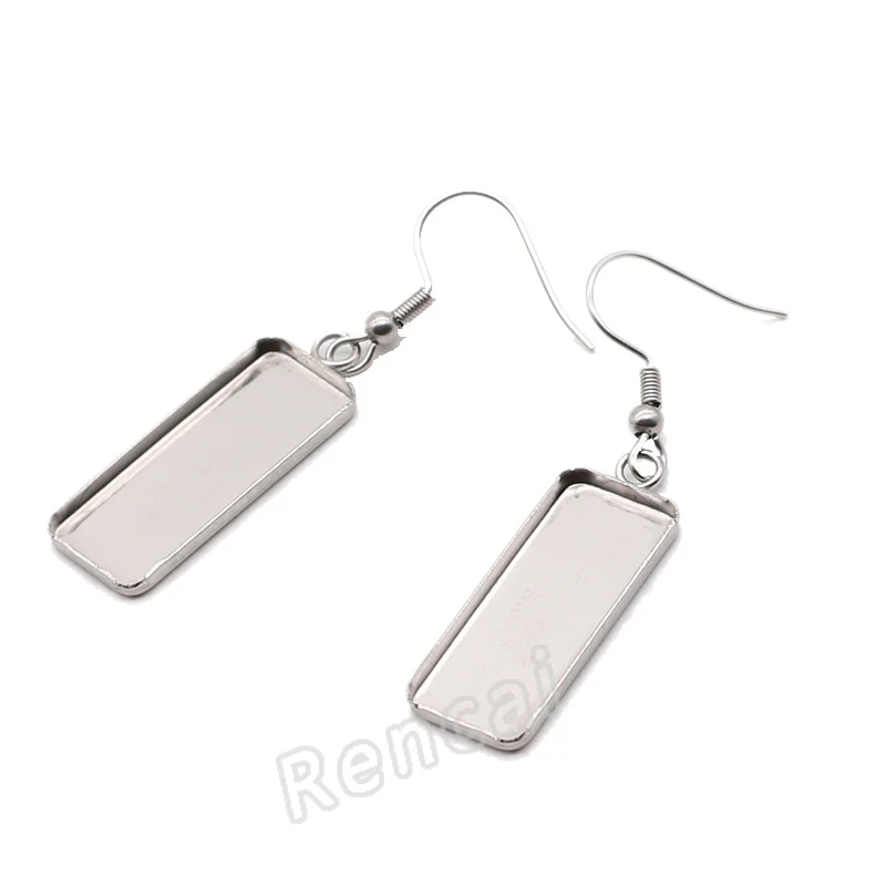 50pc 10x25mm Rectangle Stainless Steel Woman Ear Hook Earring Bases Cabochon Cameo Blanks Setting For DIY Fashion Jewelry Making