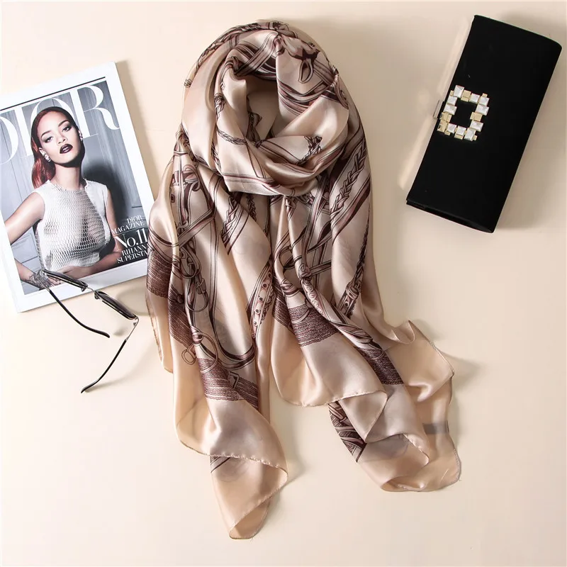 Женский роскошный шелковый шарф с цифровой печатью, большой размер, длинная шаль, обёрточная бумага, брендовый мягкий платок на голову - Цвет: 3216 Khaki