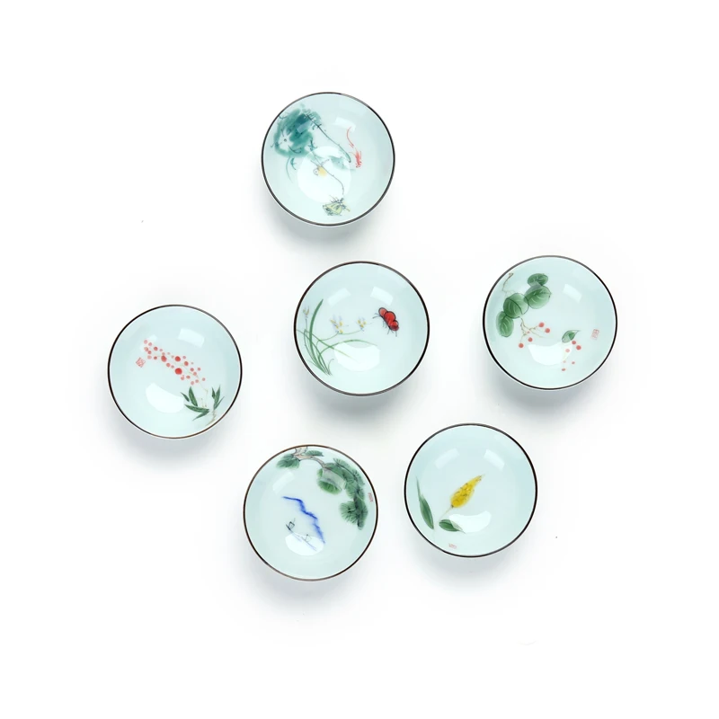 

Jingdezhen small hand-painted Kung Fu tea cup ceramic cups Lotus teaup Puer Tea set chinese porcelain flower pattern noggin gift
