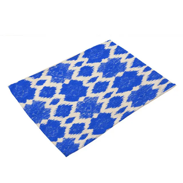 Ethnic Style Pad Placemat Plant Green Blue And White Porcelain Printed