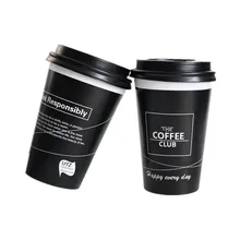 50 шт черный американский стиль креативные одноразовые кофейные чашки толстые анти-обжигающие на вынос 500 мл упаковочные чашки для горячих напитков с крышками