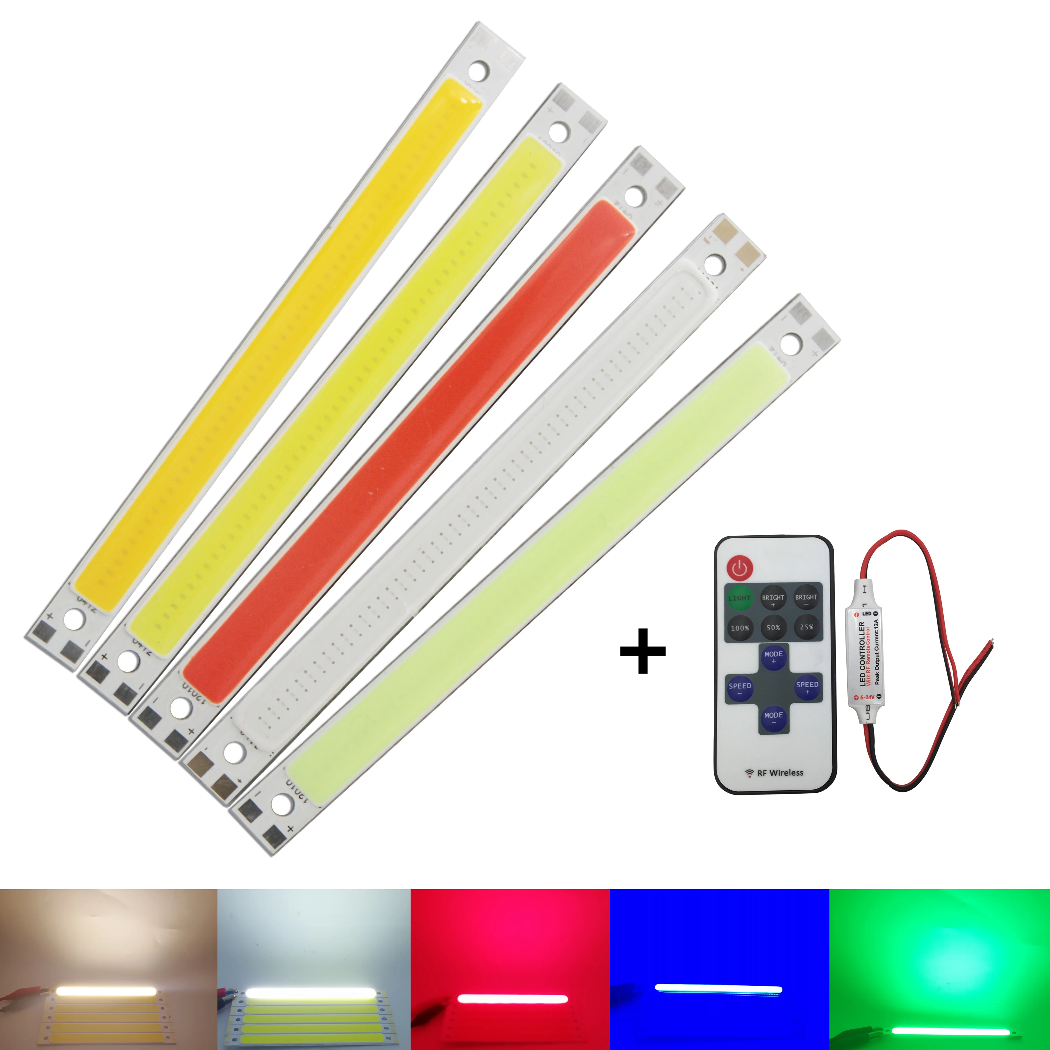 

10W 12V DC dimmable wiht RF remmote controller 120x10mm COB LED light source Warm White Blue Red Green for DIY Car strip lamp