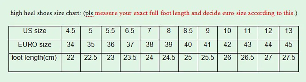 women shoes size chart