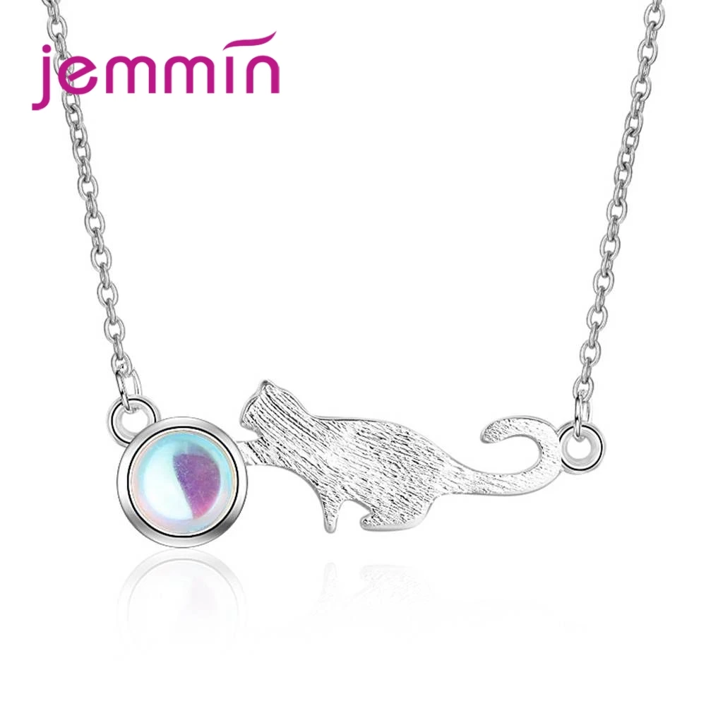 New Fashion Lovely Cate Playing Ball Design 925 Sterling Silver Necklace For Women Girls Party Jewelry Accessories