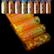 16 шт. голографические золотые фольга кружева цветок градиент обертывание Рождество дизайн ногтей переводная Наклейка Маникюр Советы Декор инструмент JI154