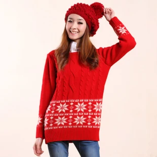 Invierno para mujer de manga larga suelta rojo