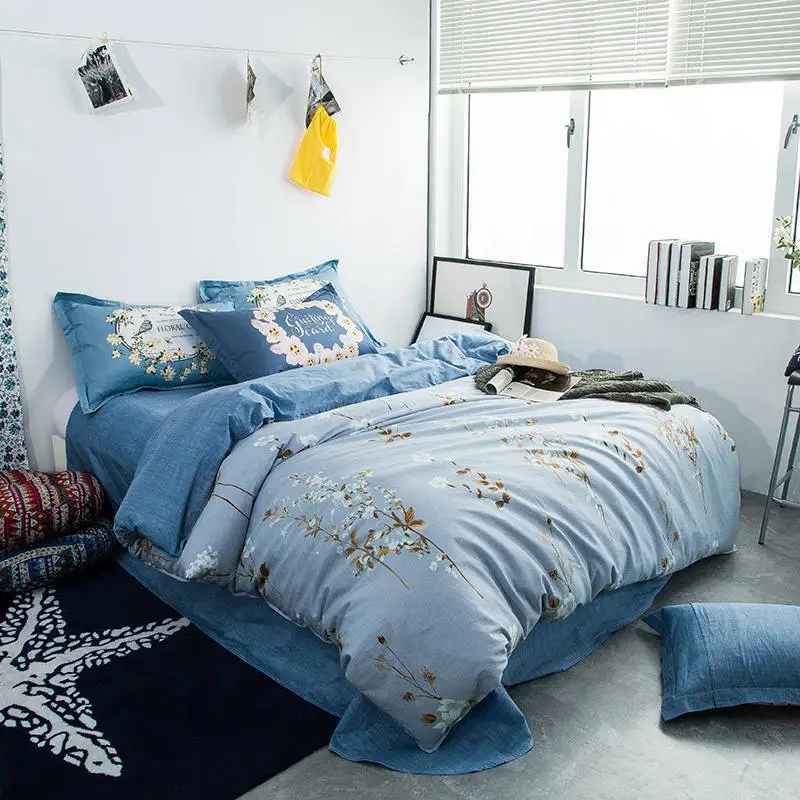 الطازجة نمط الزهور الأزرق الفراش مجموعات 100% غطاء لحاف من القطن الفتيات/الكبار ديكور غرفة نوم كاملة الملكة حجم 4/5 قطعة مجموعة غشايات السرير الطازجة نمط الزهور الأزرق الفراش مجموعات 100% غطاء لحاف من القطن الفتيات/الكبار ديكور غرفة نوم كاملة الملكة حجم 4/5 قطعة مجموعة غشايات السرير