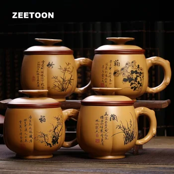 

475ml Authentic Yixing Teacup Chinese Health Care Purple Clay Officc Meilanzhuju Cup Handmade Ceramics Coffee Plum cups Gift Box