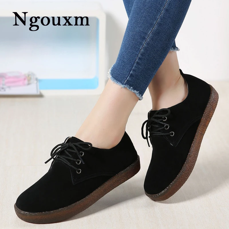 melhor Ngouxm 2018 das Mulheres da primavera Outono sapatos oxford flats casuais sapatos de camurça mulheres de couro das sapatilhas sapatos flats dedo do pé redondo