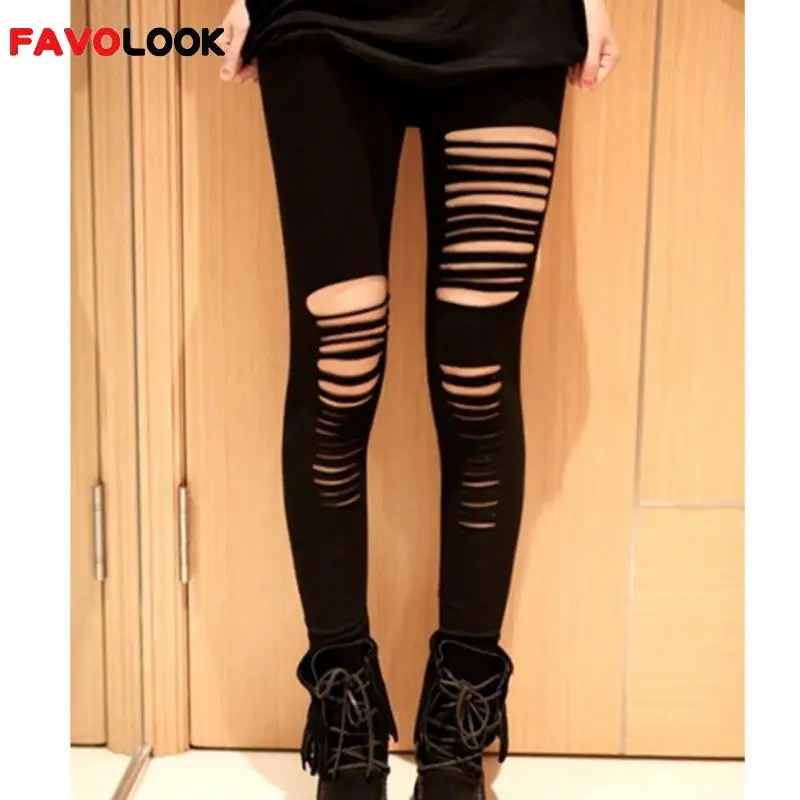 

2018 Women Lady Punk Hole Ripped Slit Split Leggings Party Gothic Pants Hot Selling