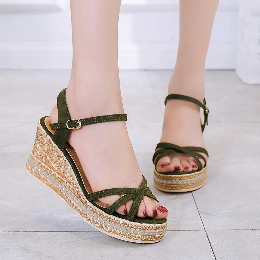 

2019 New Instyle Beauty Women's Buckle Shallow Mouth Casual Shoes High-Heel Wedge Heel Female Sandals Damskie sandały mody