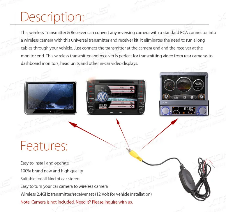 XTRONS ICE/SS/TXREA 2,4G Wrieless RCA видео передатчик и приемник для автомобиля задние камеры