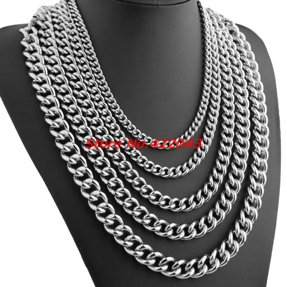 

New 7/9/11/13/15mm Fashion 316L Stainless Steel Silver Curb Cuban Chain Necklace Or Bracelet Unisex Mens Womens Jewelry 7"-40"