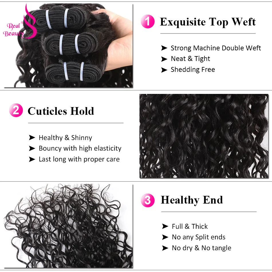 3 Bundles Brazilian Water Wave With Lace Closure Real Beauty Human Hair Weave Bundles With Closure Remy Hair  (6)