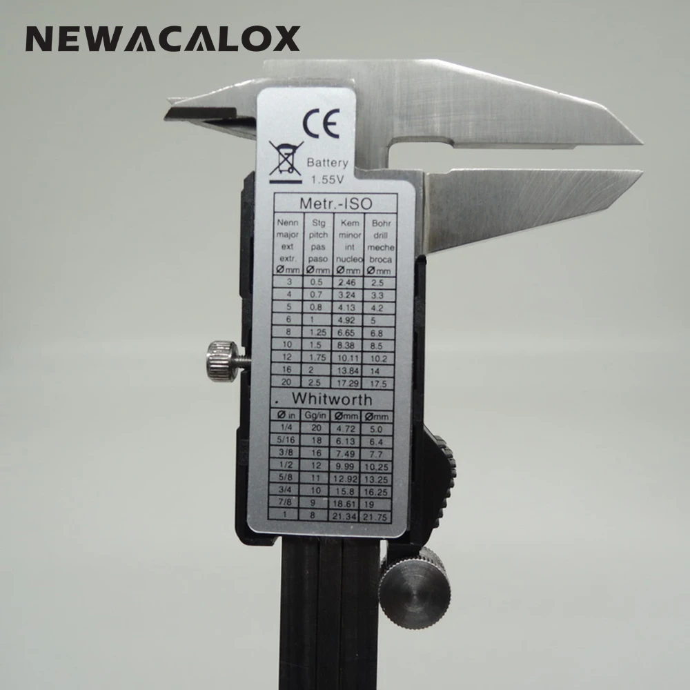 NEWACALOX 0-6 дюймов/150 мм электронный цифровой штангенциркуль из нержавеющей стали прецизионный измерительный инструмент с очень большим ЖК-экраном