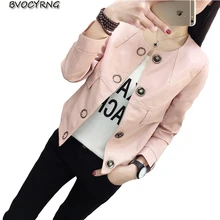 Новая женская куртка из искусственной кожи г. весенне-осеннее женское свободное кожаное пальто короткая кожаная куртка с круглым вырезом Верхняя одежда для девочек K0165