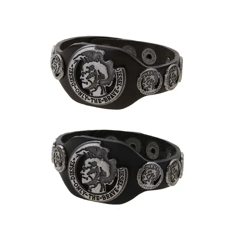 

2017 Punk Genuine Leather Bracelet Men Vintage Wide Cuff Bangles Adjustable Buckle Wristband Male Jewelry Black & Brown
