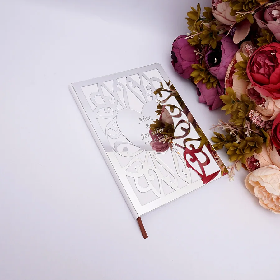 Пользовательская Свадебная книга для подписей посетителей вечерние Декор персонализированные акриловое зеркало передняя обложка книги Свадебные сувениры для жениха подарок