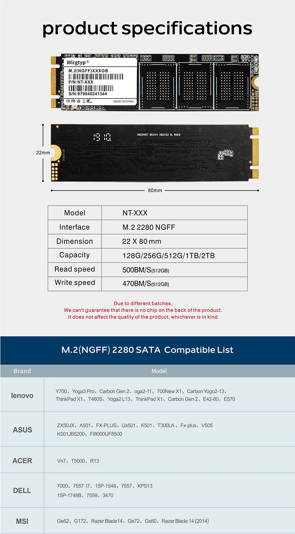 Wicgtyp M.2 SATA SSD 1 ТБ HDD M2 NGFF SSD M.2 2280 мм 1 ТБ HDD disco duro для компьютера ноутбука Xiaomi