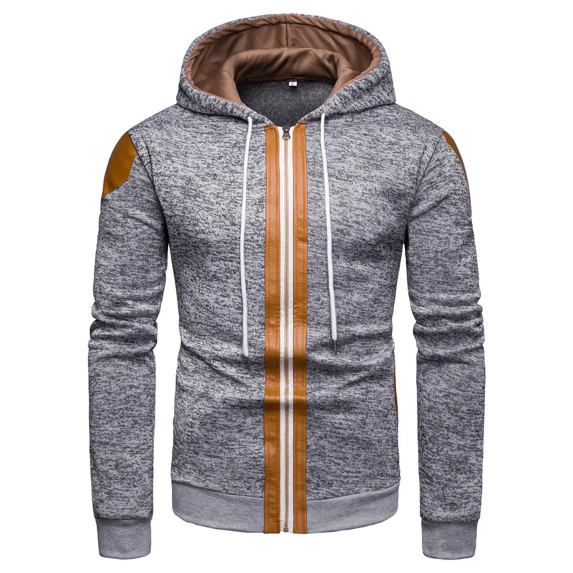 Men Running Jackets Sweater Hooded Coat Mens Fall Winter New Fashion Color Collision Zipper Sweater Hooded Coat #2n27 (2)