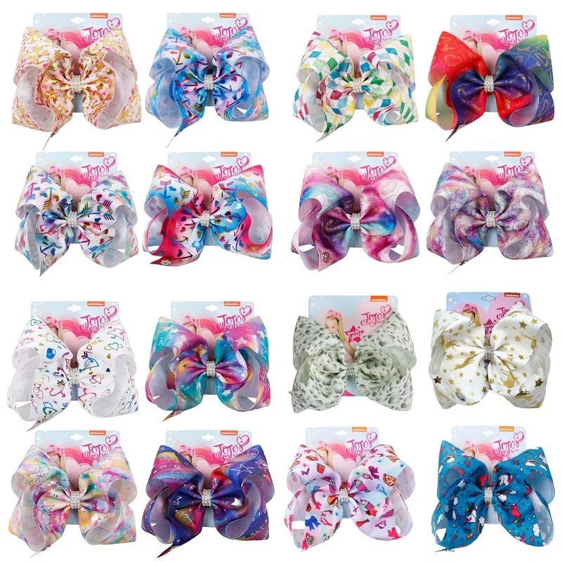 

8 Inch JoJo Bows Geometric Hair Accessories Hair Clips for Girl Rainbow Printed Colorful Bow-knot Grosgrain Sequin Hairpins