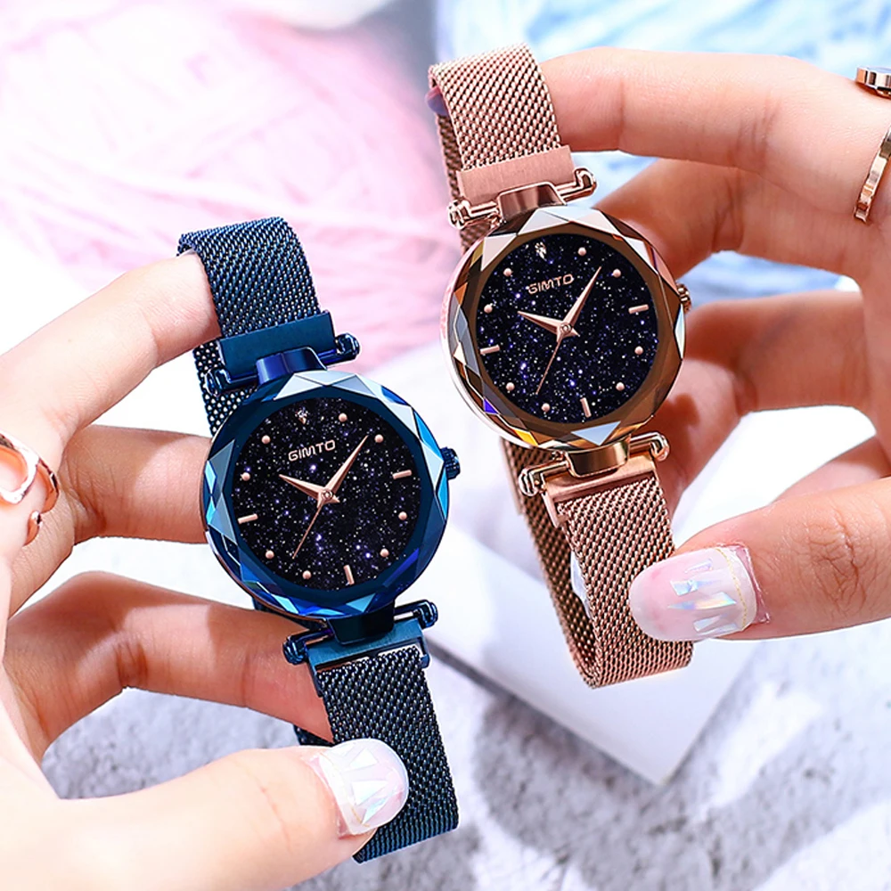 

Magnet Buckle Luxury Women Watches Crystal Rose Gold Quartz Ladies Watch Stainless Steel Dress Female Clock relogio feminino