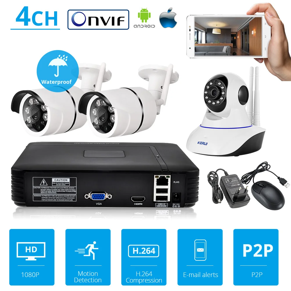 KERUI 1080P NVR Full HD 4 Channel Surveillance System CCTV ONVIF Home font b Security b
