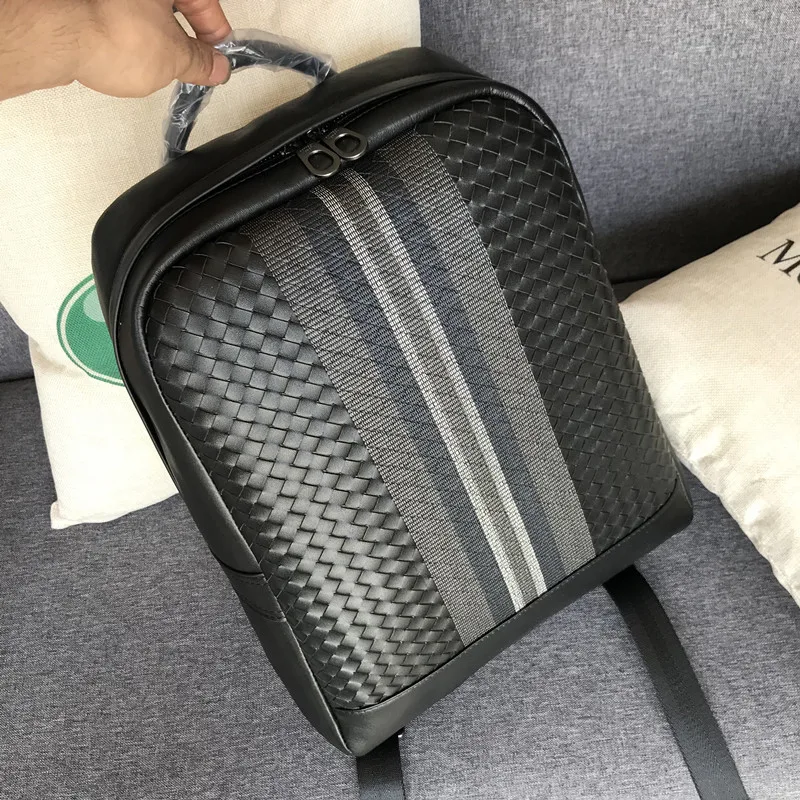 Kaisiludi leather backpack embroidery knitting men's bag double shoulder bag men's bag large capacity computer fashion women