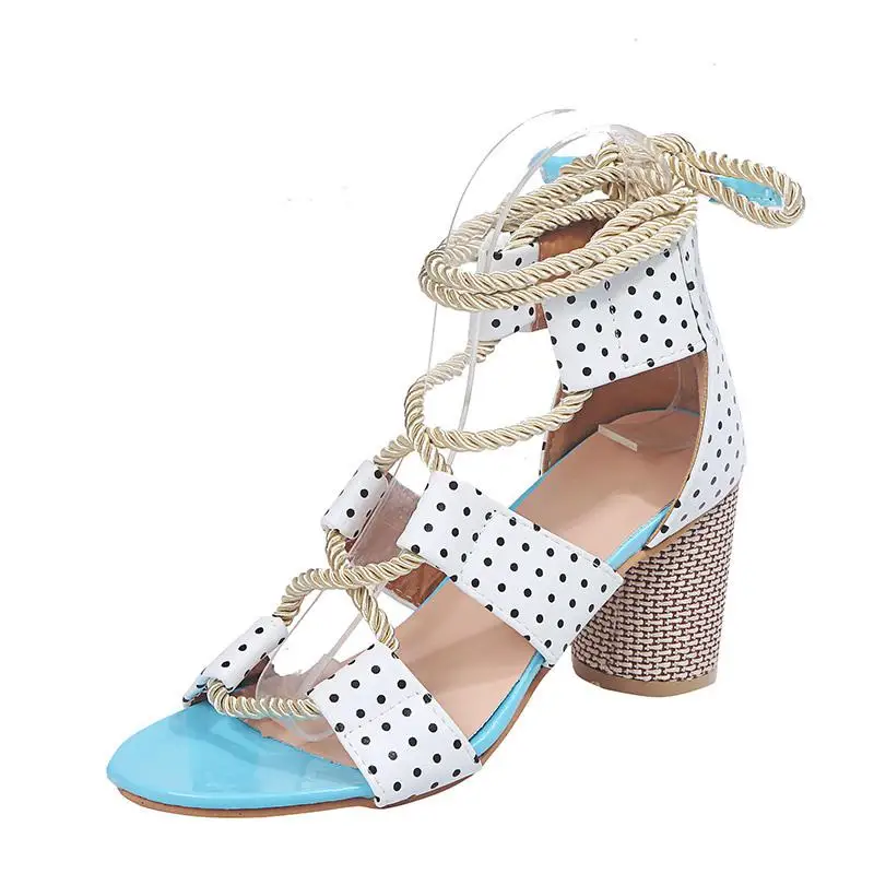 Women Sandals Lace Up Summer Shoes Woman Heels Pointed Fish Mouth Gladiator Pumps Hemp Rope High Knot rope Strap Sexy - Цвет: 188 White