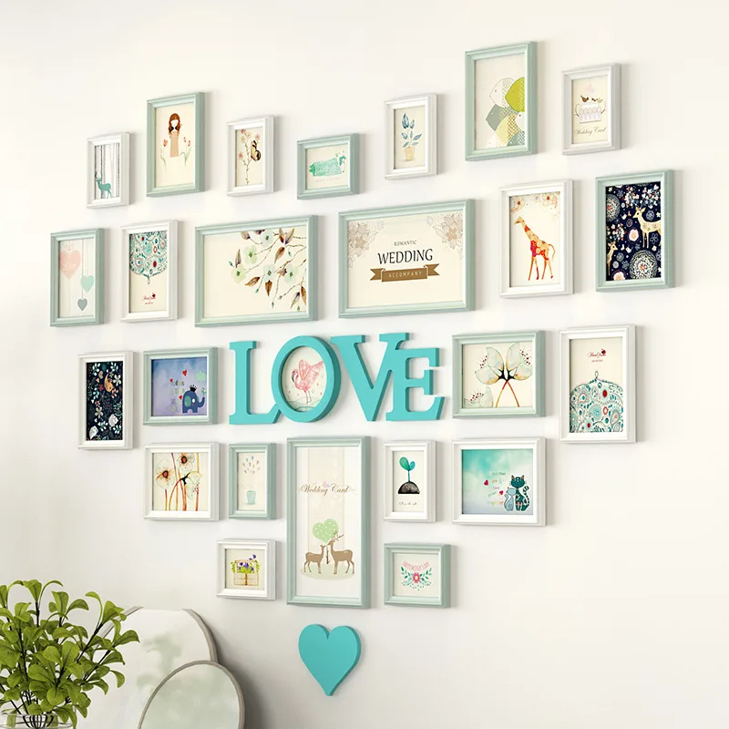 

Romantic Heart-shaped Photo Frame Wall Decoration 25pieces/set Wedding Picture Frame Home Decor Bedroom Combination Frames Set