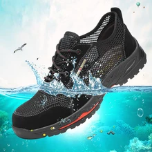 Мужская Летняя обувь с дышащей сеткой; нескользящая обувь со стальным носком; легкая мужская Рабочая обувь; повседневная мужская обувь