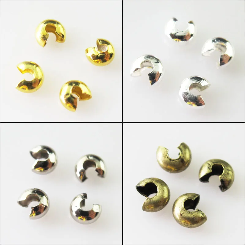 

New 60Pcs Crimp Beads Covers 5mm Connectors Gold Dull Silver Bronze Plated