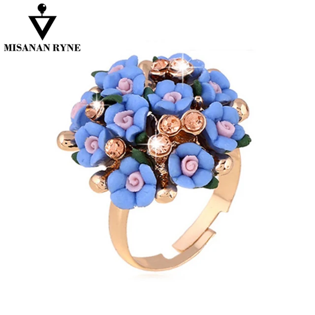 MISANANRYNE Fashion Beautiful Ceramic Flower Ring for Women Adjustable Wedding R MISANANRYNE Fashion Beautiful Ceramic Flower Ring for Women Adjustable Wedding R