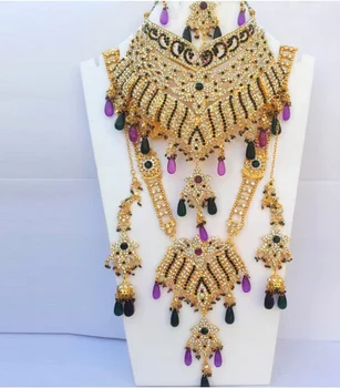 

2018 New Delicate India Jewelry set Ethnic luxury Accessory 2Necklaces earrings bracelet Nose ring eyebrows pendant 6Piece Set