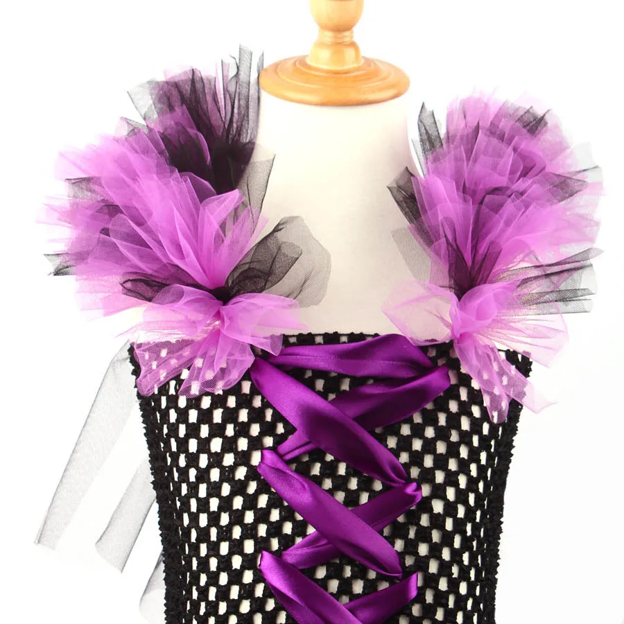 Kids Halloween Tutu Dress Fun Girls Fluffy Tutu Witch Dress Costume with Hat Purple Black Dress for Party Dress up (7)