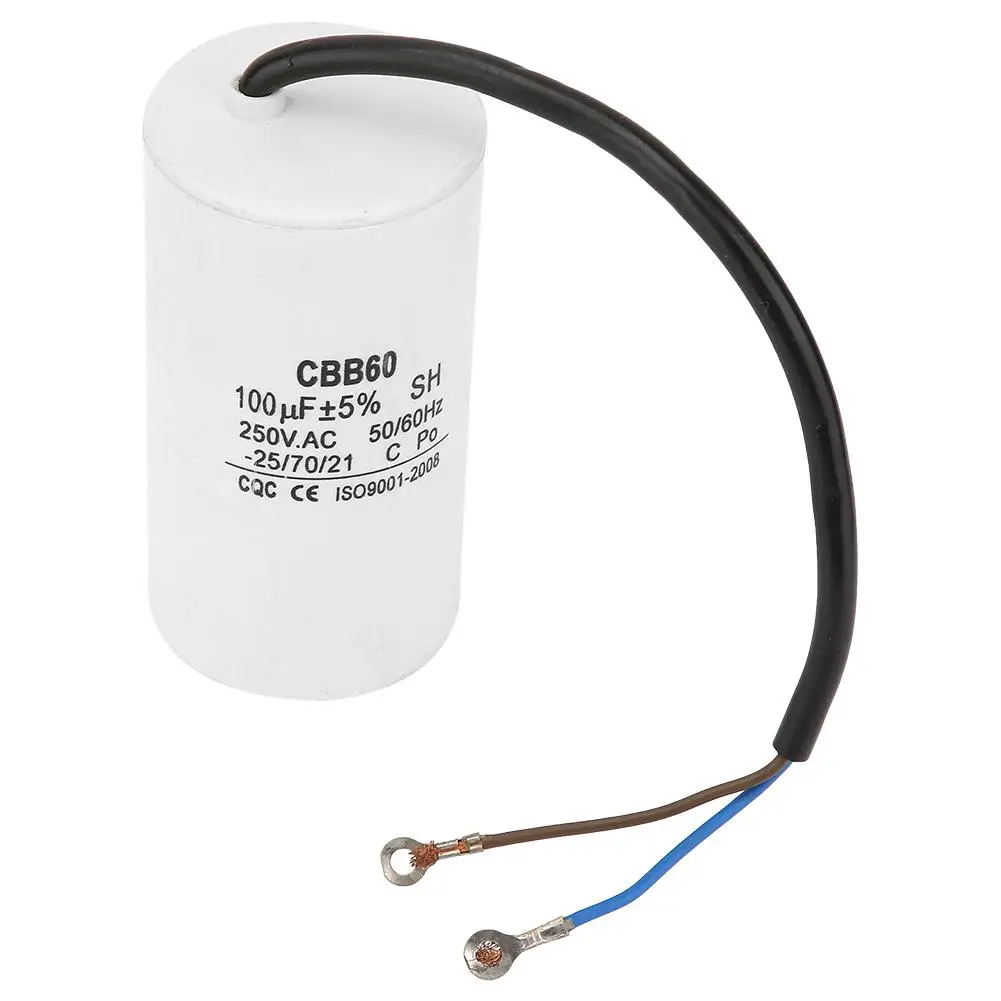 AC Capacitor 250V AC Capacitor 100uF Capacitor 50/60Hz Motor Run Capacitor with Wire Lead for Motor Air Compressor CBB60 Capacitor