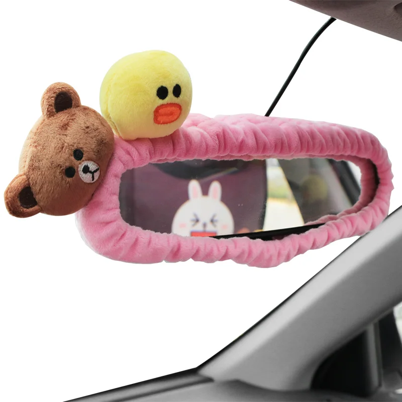 

Cartoon Bear Car Interior Rearview Mirror Cover Plush Auto Rear View Mirror Cover Decoration Accessories For Women and Girls