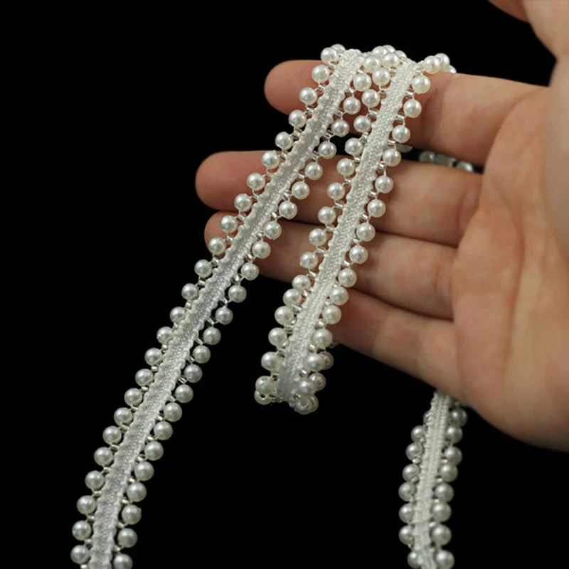 5yards/lot Beige Stringing Beaded Lace Trim DIY Handmade Wedding Dress