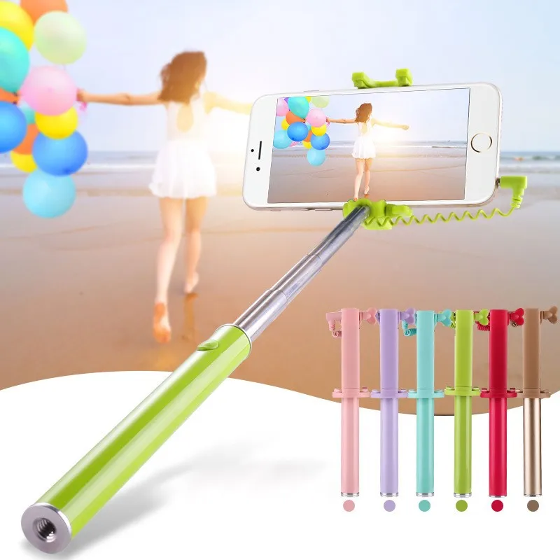 

Mini Foldable Self Stick Tripod Monopod Wired Selfie Stick Cable Extendable Built-in Shutter Stick For iPhone Samsung Smartphone