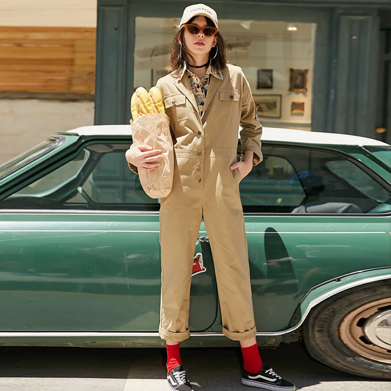 UNIFREE Spring 2018 new women's lapel embroidery patch casual overallsUDC183P005 Jumpsuits and Playsuits