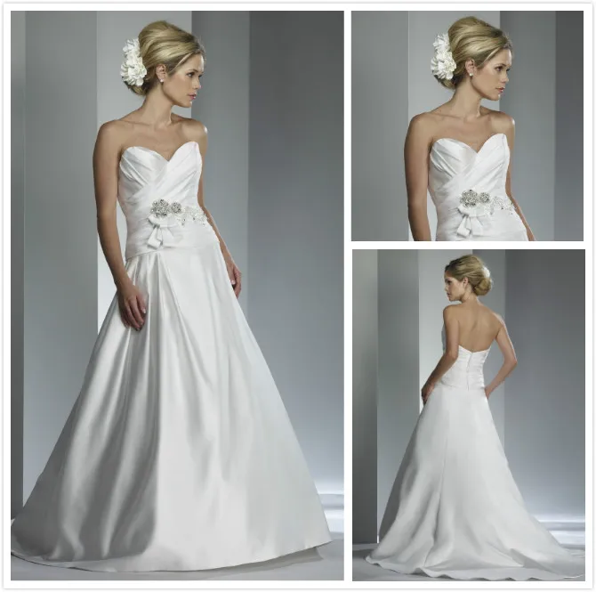 New 2013 Pure and Elegant Design Lustrous Stain with Crystal Court Train Sweetheart Sleeveless A-line Wedding Dresses(9611) | Свадьбы и