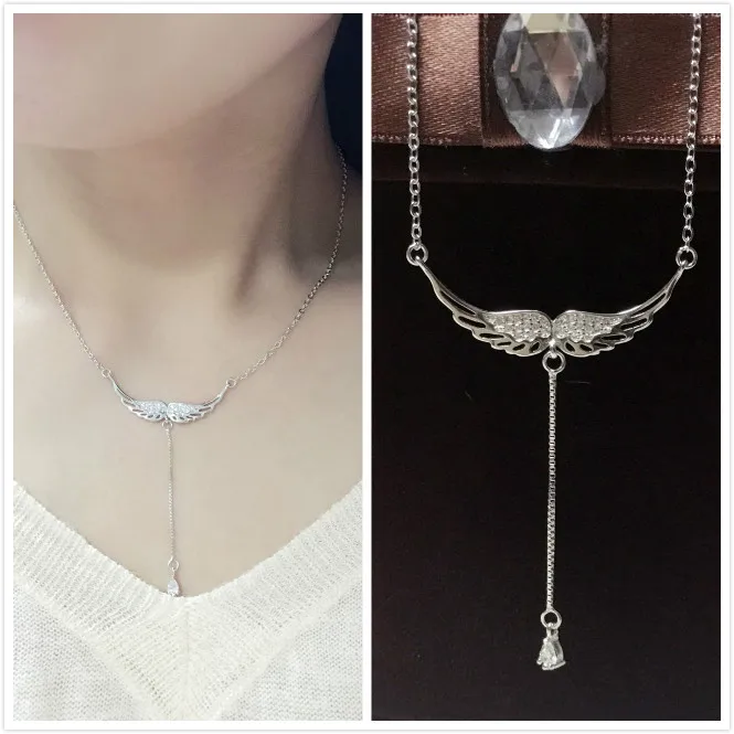 2016 cz necklace fashion jewelry Angel wings necklace women 925