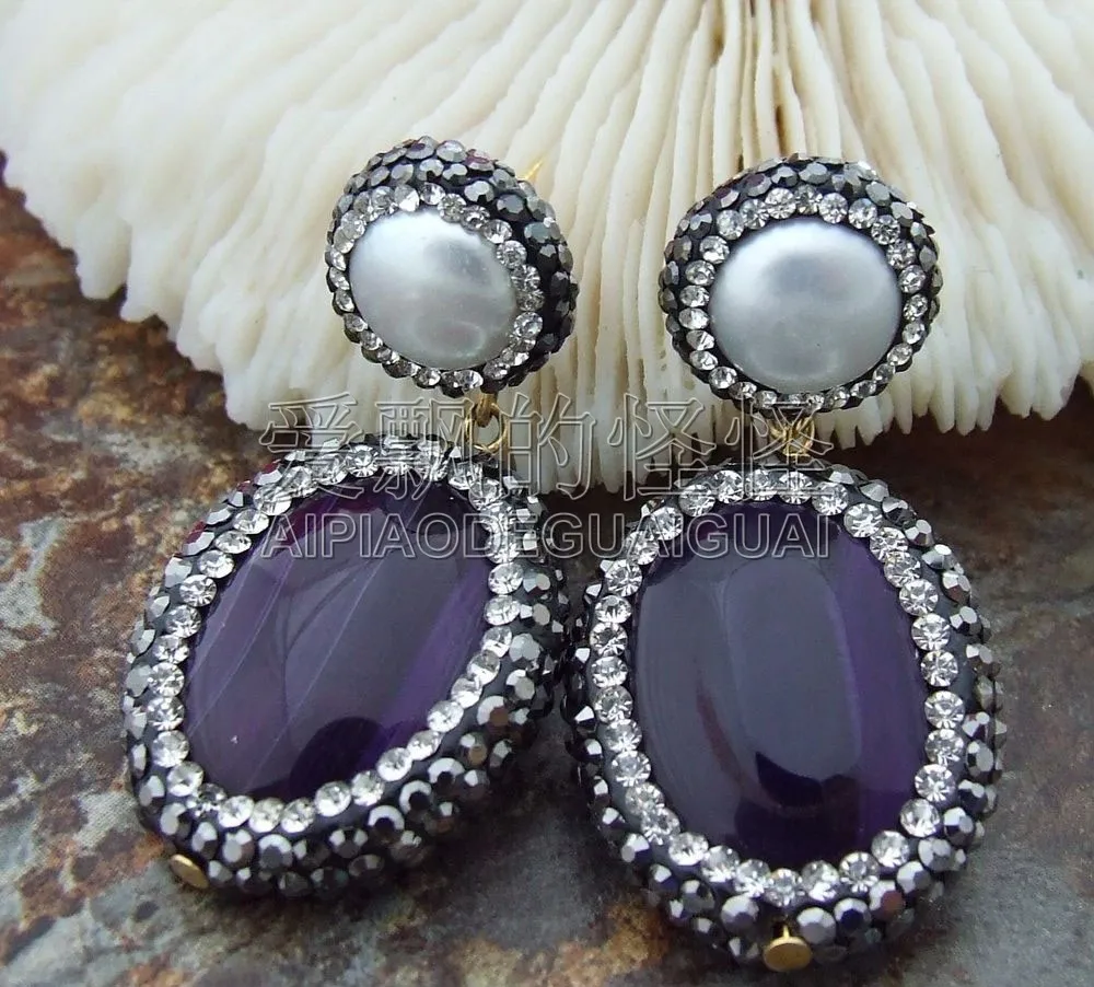 

E092113 White Pearl Purple Earrings