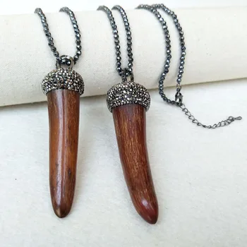 

4 Strands Hematite beads necklace,Unique OX Horn Pendant pave Crystal Rhinestone Charm Boho Jewelry necklaces NK269