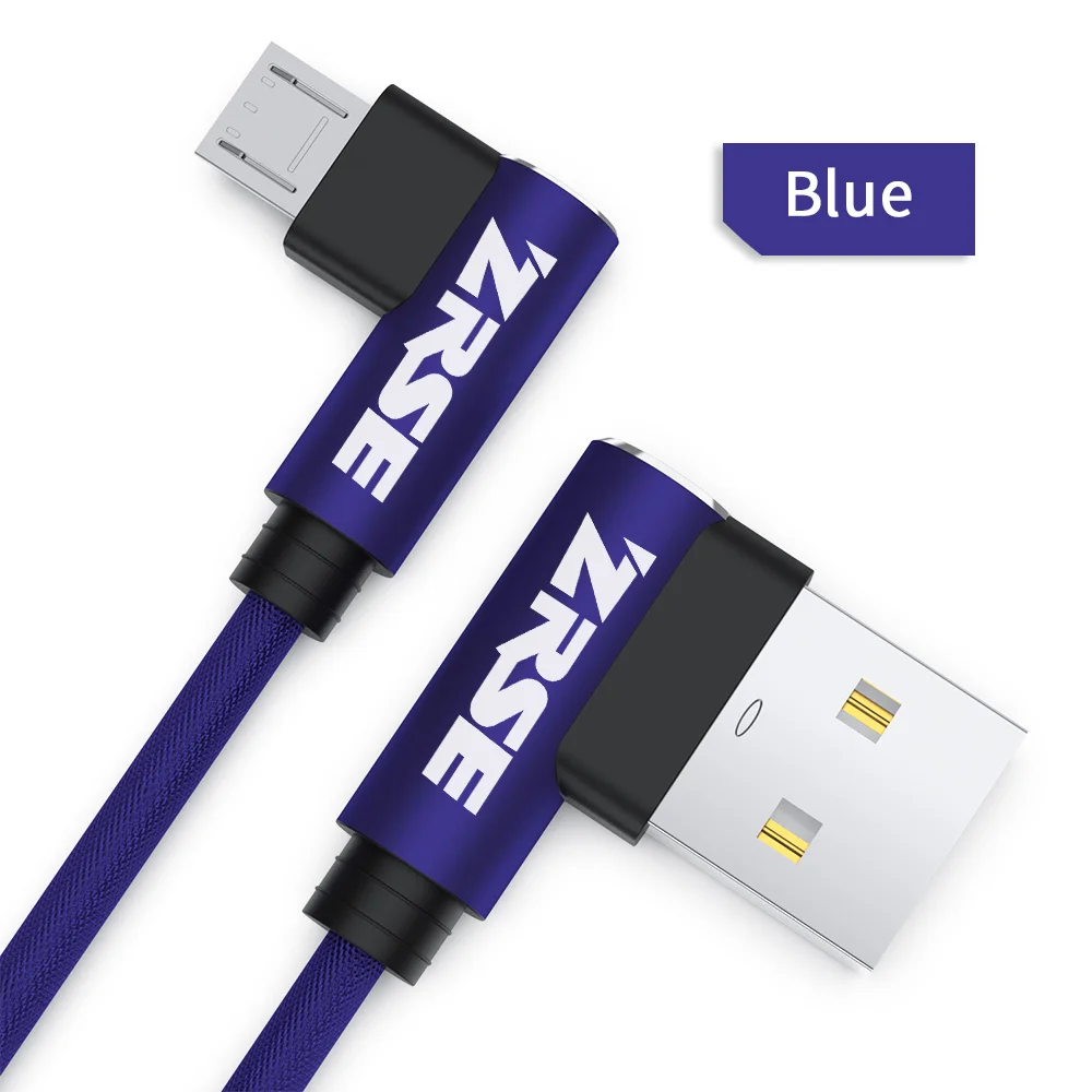 ZRSE Micro Usb Cable For Samsung S7 Huawei Xiaomi Redmi 2M 3M Fast Charging Data Sync USB Cable 90 Degree Elbow Charger Cord - Цвет: Blue Micro