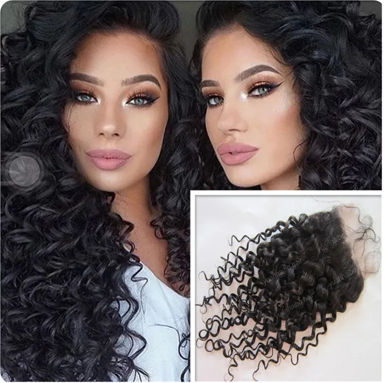 

On sale 9A quality #1b virgin brailian hair deep curl free parting lace closure free shipping